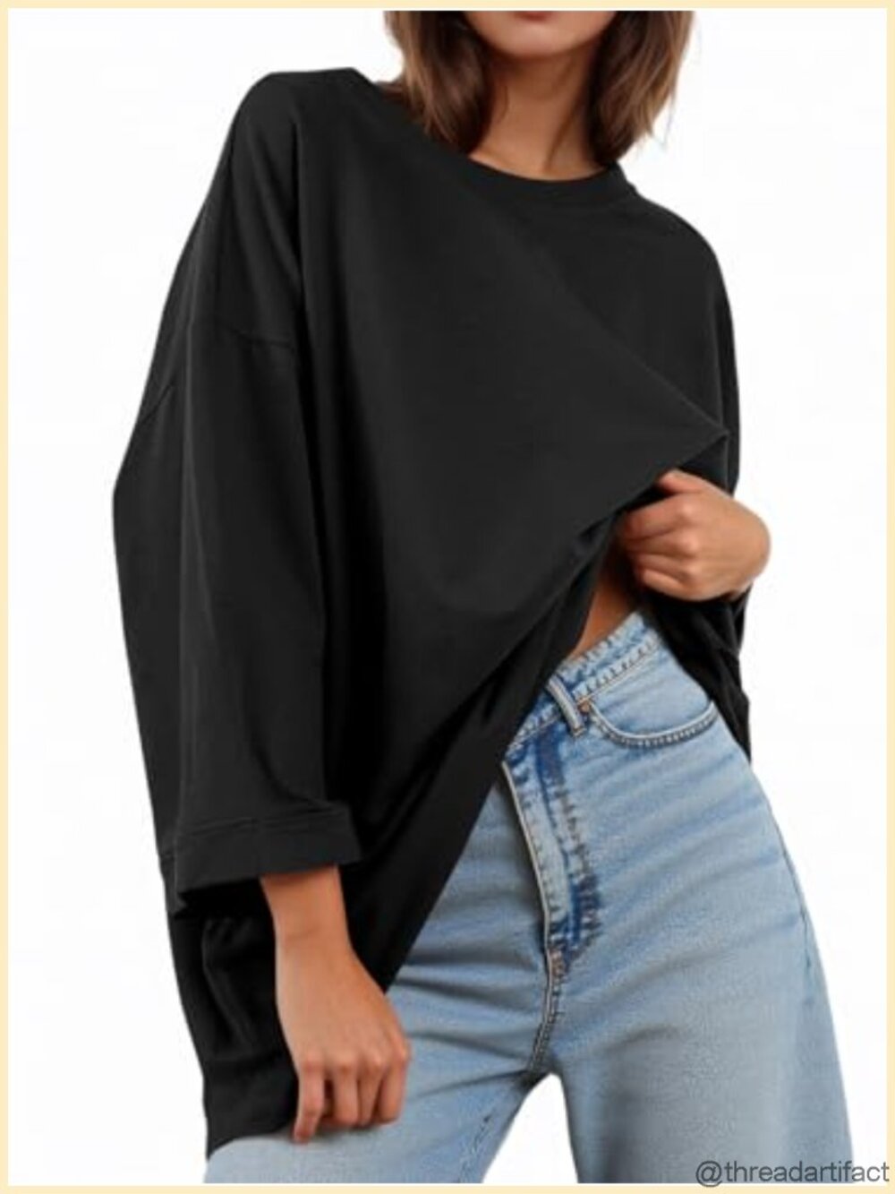 Oversized 3/4 Batwing Sleeve Tunic Tee Loose Casual Top